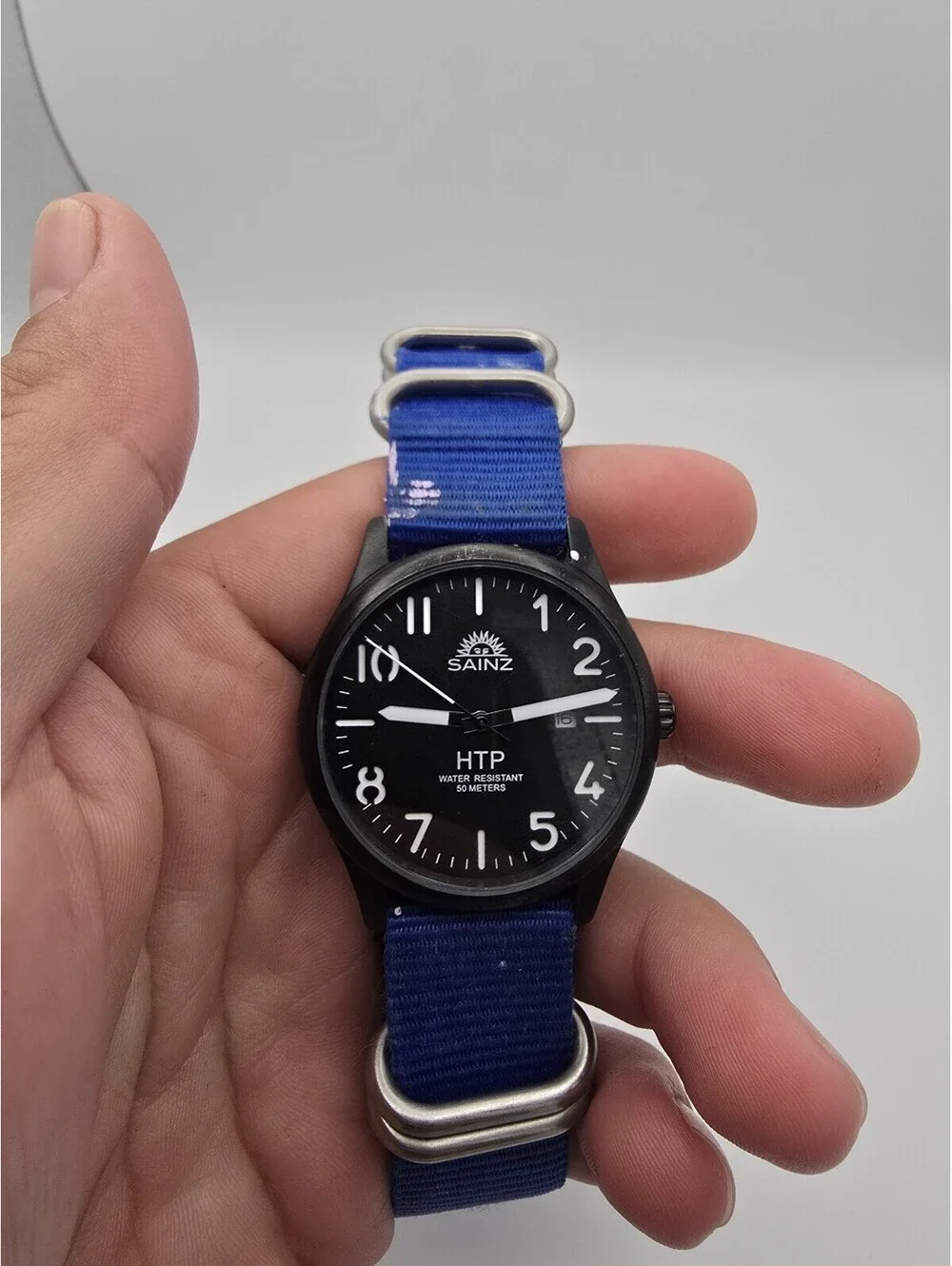 Sainz HTP Men's Quartz Field Watch Black Dial Blue NATO Strap Military Style